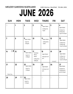 June 2026 Skating Schedule