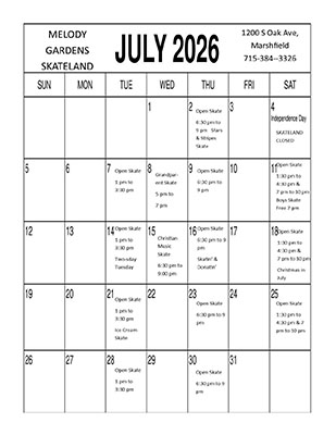 July 2026 Skating Schedule