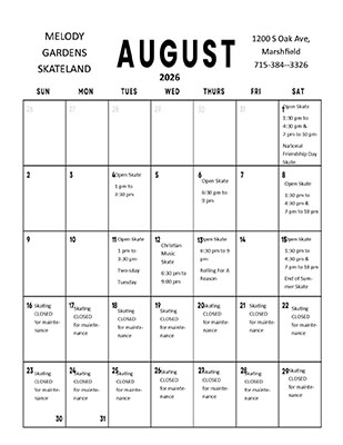 August 2026 Skating Schedule