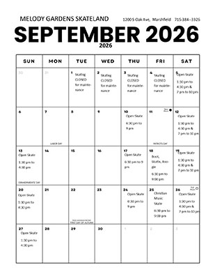 September 2026 Skating Schedule